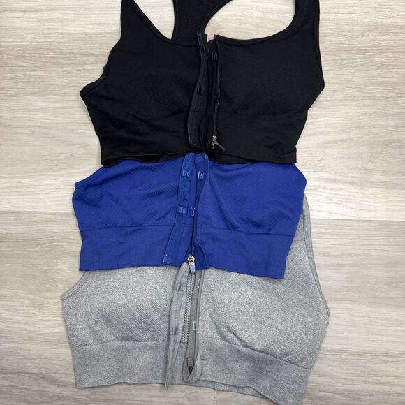 90 Degree by Reflex (3) Front Zipper Sports Bra Size XL  Black, Gray & Blue - Picture 5 of 5